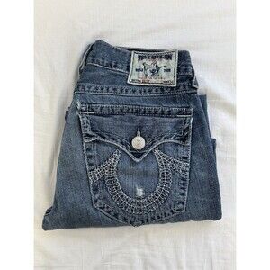 True Religion Billy Super T Jeans Mens 34 Made in USA Thick Stitch World Tour